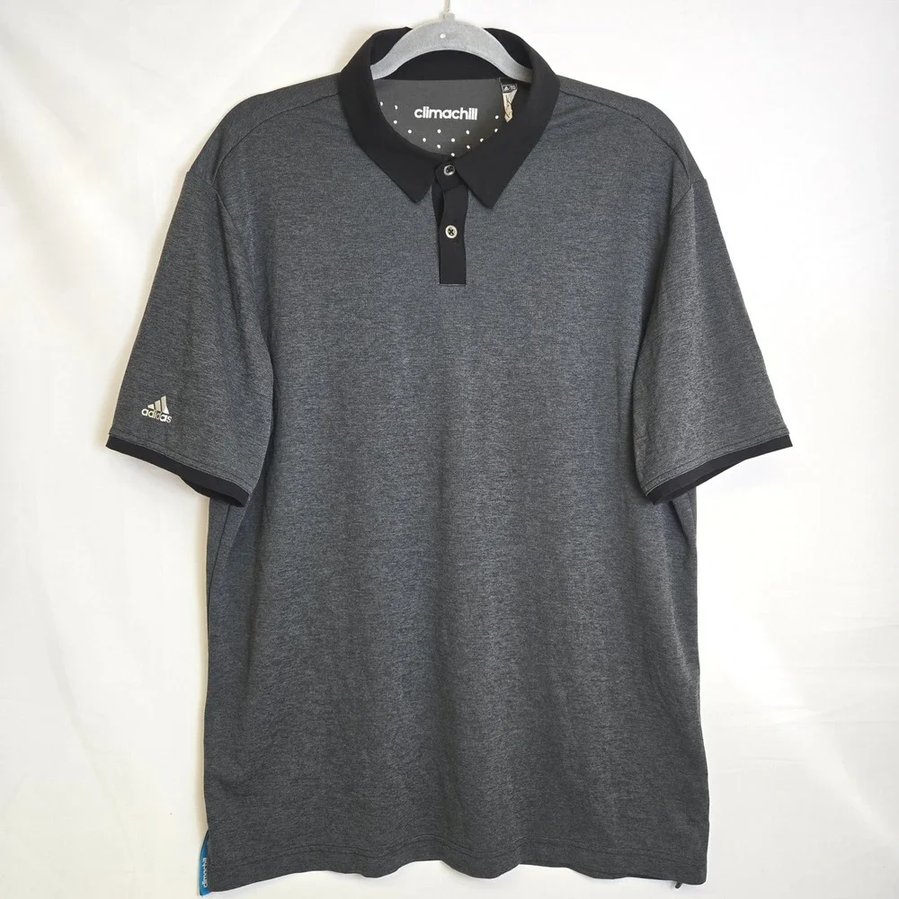 Adidas Climachill Short Sleeve Polo Shirt Casual Athleisure Gray Black Large